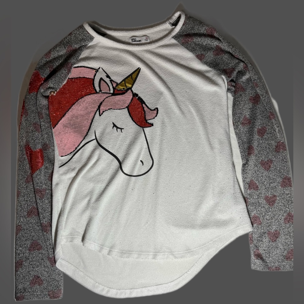 Epic Threads Kids Unicorn Long Sleeve Sequin Sweater Hearts - Girls Size XL